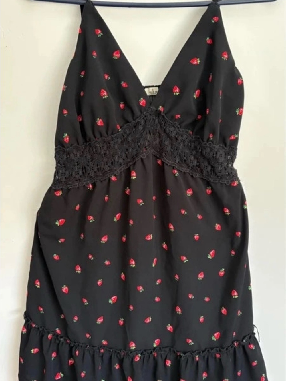 Liberty Love Black Mini Dress with Red Strawberry Print